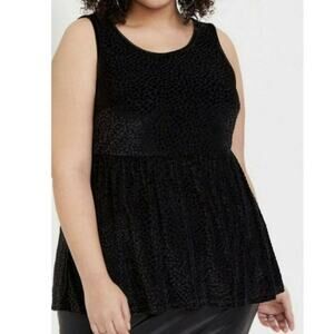 NWT Torrid Edgy Night Out Black Velvet Animal Print Peplum Tank